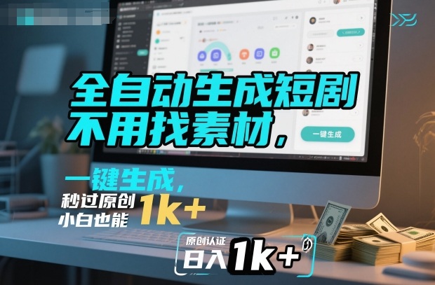 全自动生成短剧，不用找素材，不用剪辑，一键生成，秒过原创，小白也能轻松日入1k+【揭秘】 - 来及网络