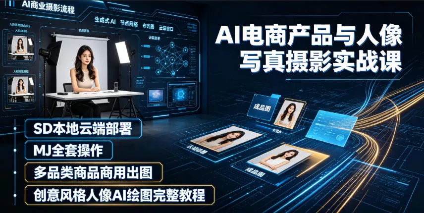 AI电商产品与人像写真摄影实战课｜SD本地云端部署、MJ全套操作、多品类商品商用出图、创意风格人像AI绘图完整教程 - 来及网络