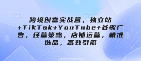 跨境创富实战营，独立站+TikTok+YouTube+谷歌广告，经营策略，店铺运营，精准选品，高效引流 - 来及网络