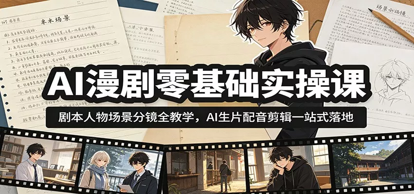 AI漫剧零基础实操课：剧本人物场景分镜全教学，AI生片配音剪辑一站式落地 - 来及网络