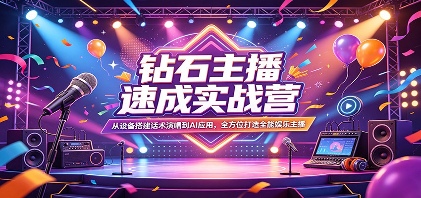 钻石主播速成实战营：从设备搭建话术演唱到AI应用，全方位打造全能娱乐主播 - 来及网络