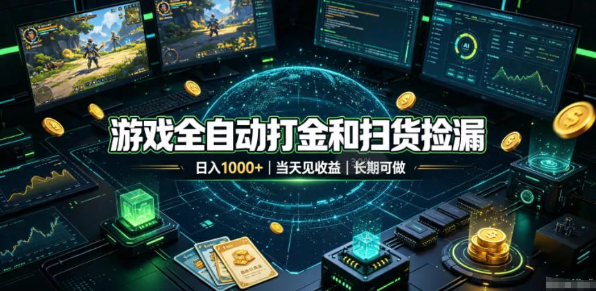 游戏全自动打金和扫货捡漏，日入1k+，当天见收益，长期可做！【揭秘】 - 来及网络