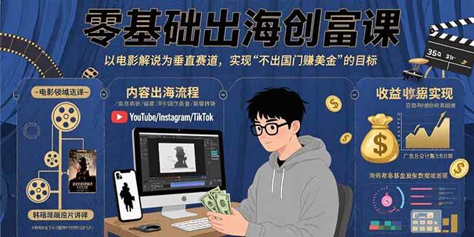 （15709期）零基础出海创富课：以电影解说为垂直赛道，实现不出国门赚美金的目标 - 来及网络