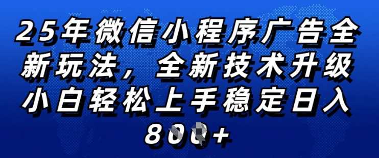 2025年微信小程序全新玩法纯小白易上手，稳定日入多张，技术全新升级，全网首发【揭秘】 - 来及网络