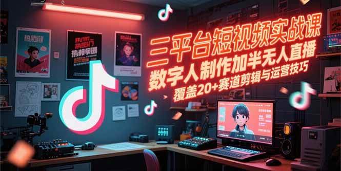 （15265期）三平台短视频实战课，数字人制作加半无人直播，覆盖20+赛道剪辑与运营技巧 - 来及网络