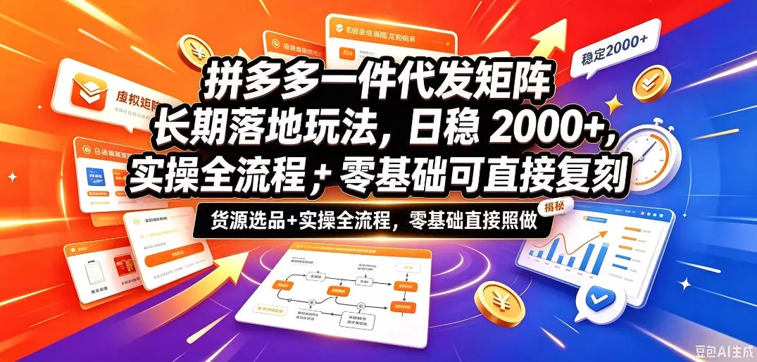 拼多多一件代发矩阵长期落地玩法，日稳入2k+，选品货源+实操全流程，零基础可直接复刻【拆解】 - 来及网络