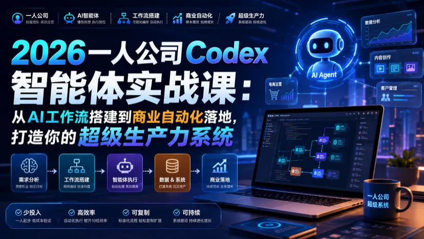 2026一人公司Codex智能体实战课：从AI工作流搭建到商业自动化落地，打造你的超级生产力系统 - 来及网络