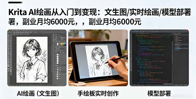 Krita AI绘画从入门到变现：文生图/实时绘画/模型部署，副业月均6000元 - 来及网络