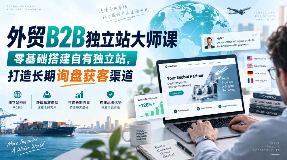 外贸B2B独立站大师课，零基础搭建自有独立站，打造长期询盘获客渠道 - 来及网络