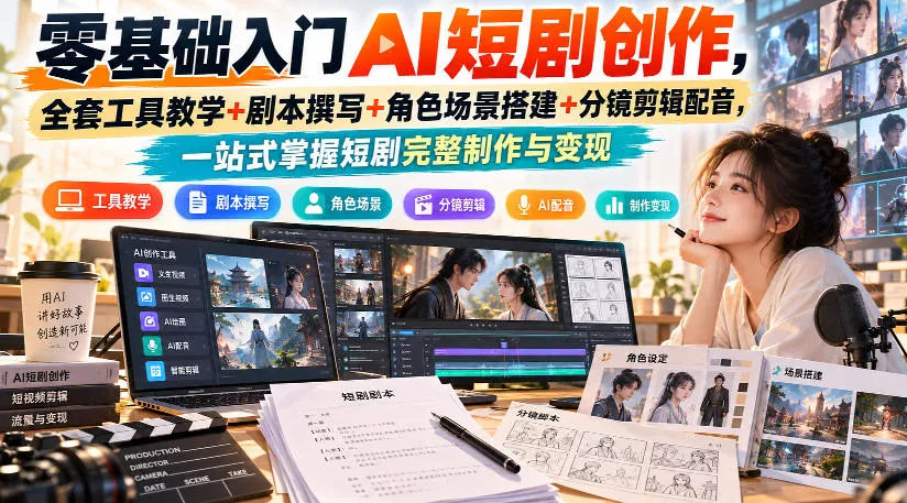 零基础入门AI短剧创作，全套工具教学+剧本撰写+角色场景搭建+分镜剪辑配音，一站式掌握短剧完整制作与变现 - 来及网络