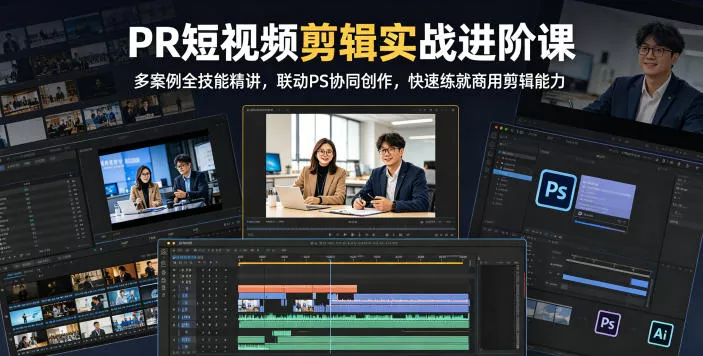 PR短视频剪辑实战进阶课，多案例全技能精讲，联动PS协同创作，快速练就商用剪辑能力 - 来及网络