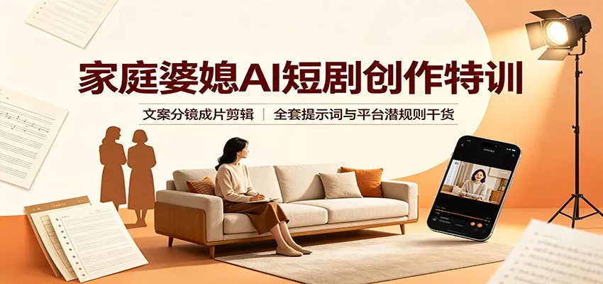 家庭婆媳AI短剧创作特训：文案分镜成片剪辑，全套提示词与平台潜规则干货 - 来及网络
