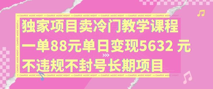 独家项目卖冷门教学课程一单88元单日变现5632元违规不封号长期项目【揭秘】 - 来及网络