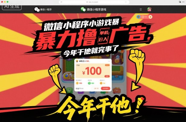 微信小程序小游戏暴力撸广告，单机日入100，今年干他就完事了 - 来及网络