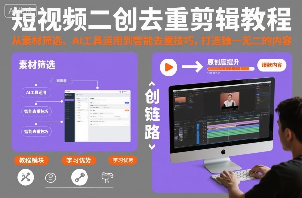 短视频二创去重剪辑教程，从素材筛选、AI工具运用到智能去重技巧，打造独一无二的内容 - 来及网络
