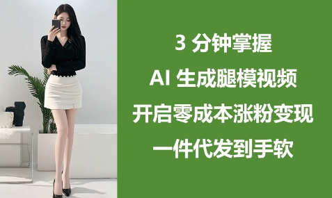 3分钟掌握AI生成腿模视频，开启零成本涨粉变现，一件代发到手软 - 来及网络