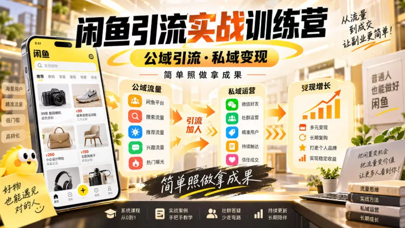 闲鱼引流实战训练营，公域引流·私域变现，简单照做拿成果 - 来及网络