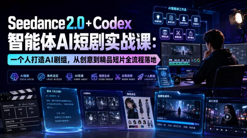 Seedance2.0+Codex智能体AI短剧实战课：一个人打造AI剧组，从创意到精品短片全流程 - 来及网络