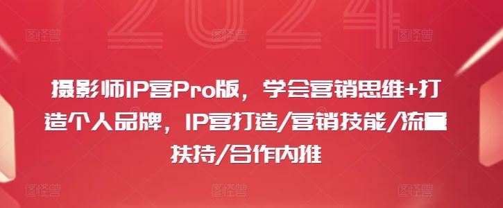 摄影师IP营Pro版，学会营销思维+打造个人品牌，IP营打造/营销技能/流量扶持/合作内推 - 来及网络