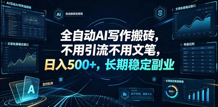 全自动AI写作搬砖，不用引流不用文笔，日入500+，长期稳定副业【揭秘】 - 来及网络