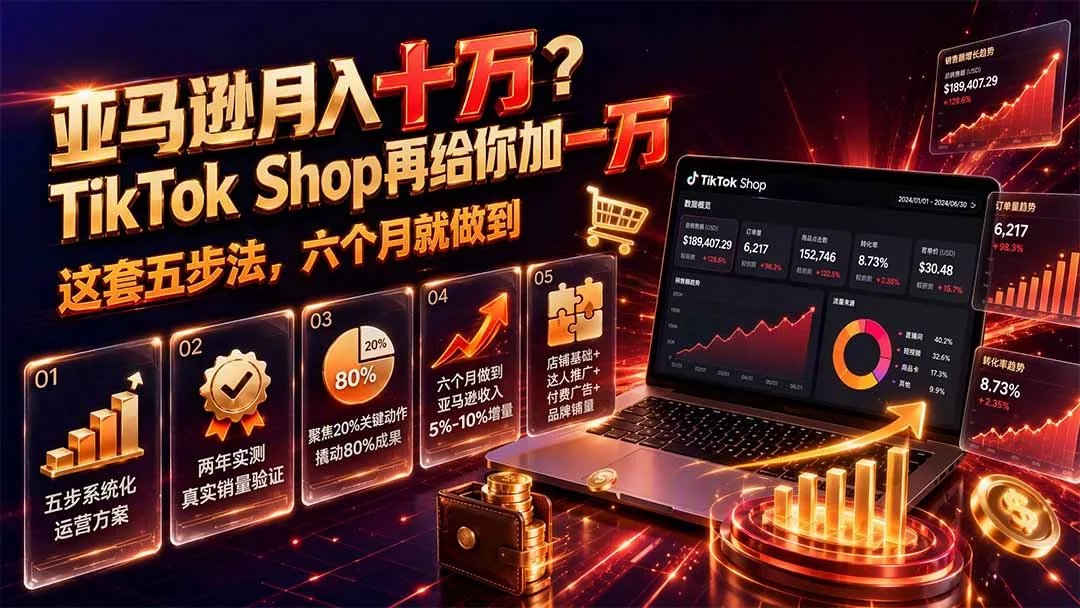亚马逊月入十万？TikTok Shop再给你加一万——这套五步法，六个月就做到【原创双语字幕】 - 来及网络