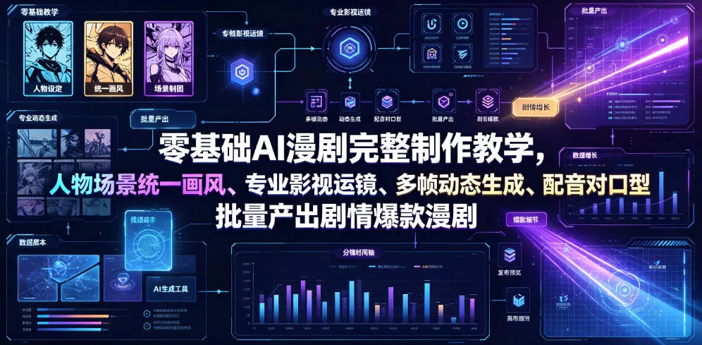 零基础AI漫剧完整制作教学，人物场景统一画风、专业影视运镜、多帧动态生成、配音对口型，批量产出剧情爆款漫剧 - 来及网络