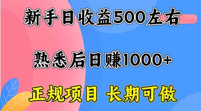 （16132期）新手日收益500+ 正规项目 长期可做 - 来及网络
