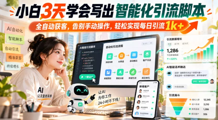 小白3天学会写出智能化引流脚本，全自动获客，告别手动操作，轻松实现每日引流1k+ - 来及网络