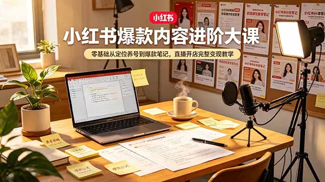小红书爆款内容进阶大课，零基础从定位养号到爆款笔记，直播开店完整变现教学 - 来及网络