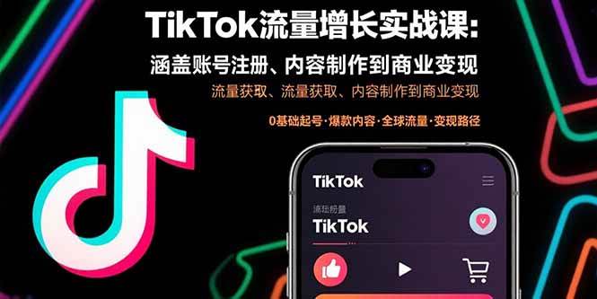 （15791期）TikTok流量增长实战课：涵盖账号注册、流量获取、内容制作到商业变现 - 来及网络