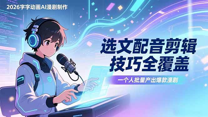 （17477期）2026字字动画AI漫剧制作-1期，选文配音剪辑技巧全覆盖，一个人就能批量产出爆款漫剧 - 来及网络