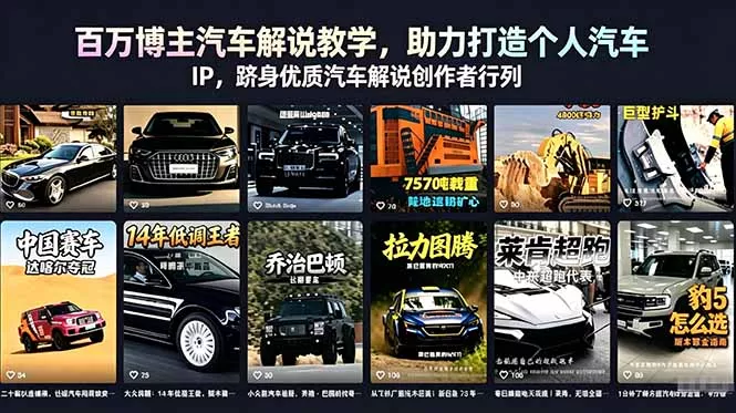百万博主汽车解说教学，助力打造个人汽车 IP，跻身优质汽车解说创作者行列 - 来及网络