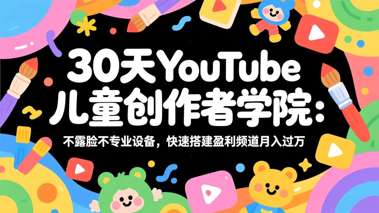 30天YouTube儿童创作者学院：不露脸不专业设备，快速搭建盈利频道月入过万 - 来及网络