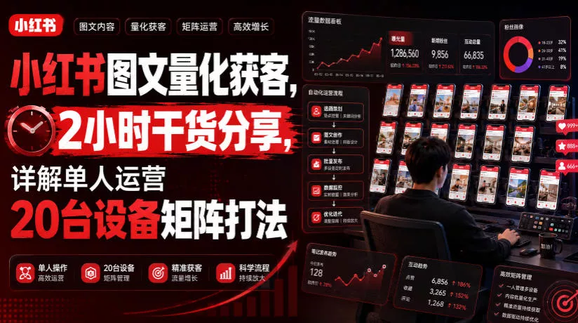 小红书图文量化获客，2小时干货分享，详解单人运营20台设备矩阵打法 - 来及网络