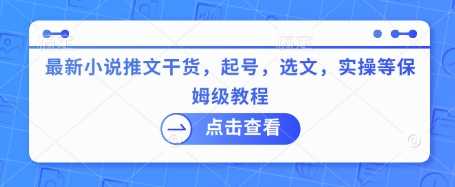最新小说推文干货，起号，选文，实操等保姆级教程 - 来及网络