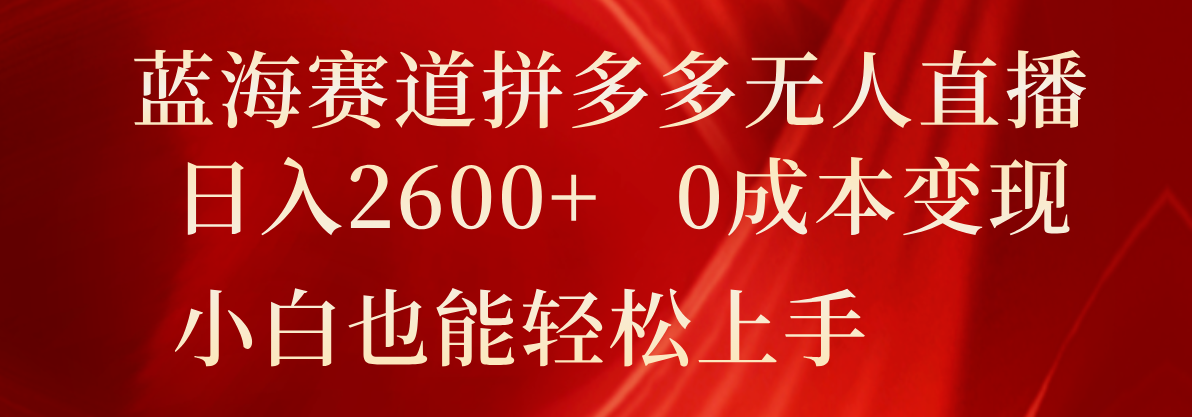 蓝海赛道拼多多无人直播，日入2600+，0成本变现，小白也能轻松上手 - 来及网络