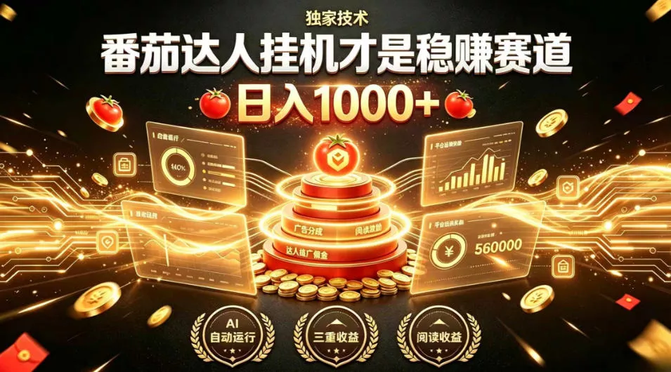 别再瞎找副业！番茄达人挂G才是稳賺赛道，日入1000+，全程傻瓜式操作，可矩阵放大【揭秘】 - 来及网络