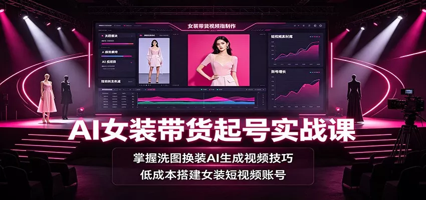 AI女装带货起号实战课：掌握洗图换装AI生成视频技巧，低成本搭建女装短视频账号 - 来及网络