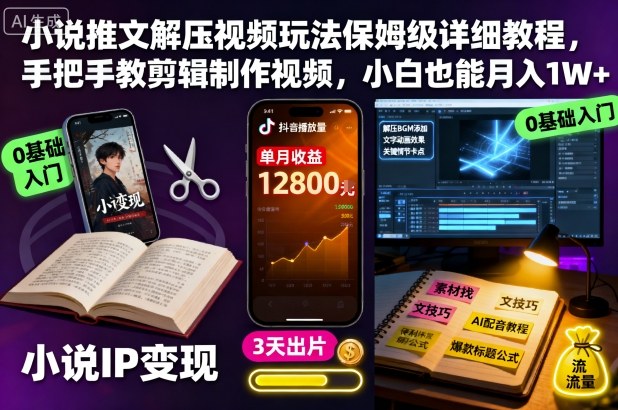 小说推文解压视频玩法保姆级详细教程，手把手教剪辑制作视频，小白也能月入1W+ - 来及网络