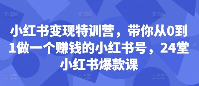 小红书变现特训营，带你从0到1做一个赚钱的小红书号，24堂小红书爆款课 - 来及网络