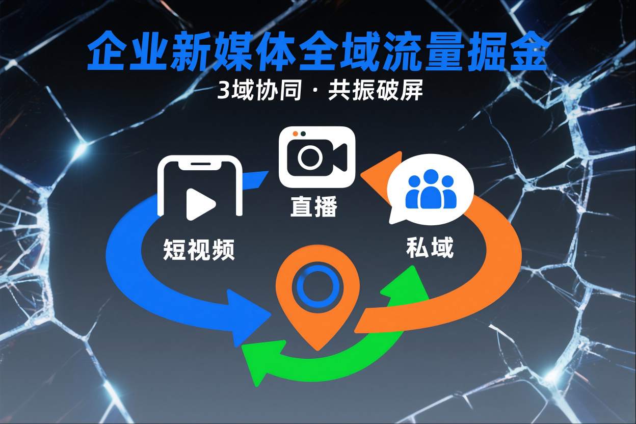 短视频全域商业模式，企业新媒体全域流量掘金，3域协同，共振破屏，短视频-直播-私域-地域 - 来及网络