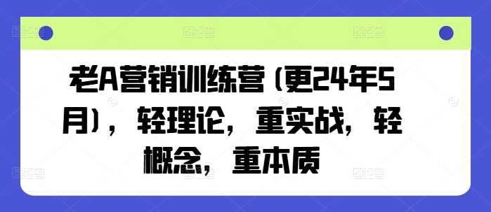 老A营销训练营(更25年1月)，轻理论，重实战，轻概念，重本质 - 来及网络
