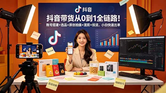 抖音带货从0到1全链路！账号搭建+选品+原创拍摄+混剪+投流，小白快速出单 - 来及网络