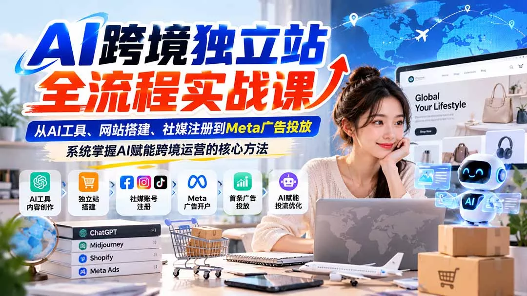 AI跨境独立站全流程实战课：从AI工具、网站搭建、社媒注册到Meta广告投放，系统掌握AI赋能跨境运营的核心方法 - 来及网络