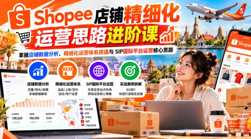 Shopee店铺精细化运营思路进阶课，掌握店铺数据分析、精细化运营体系搭建与SIP国际平台运营核心思路 - 来及网络
