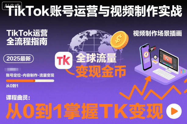 2025最新TikTok账号运营与视频制作实战全流程，从0到1掌握TK变现(含11月最新TK搬运技术) - 来及网络