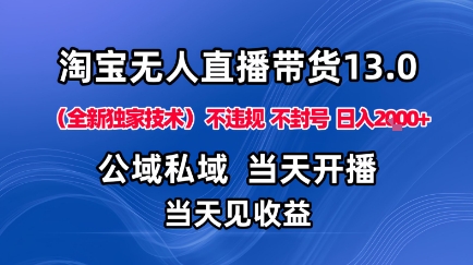 淘宝无人直播13.0，公域私域技术，不封号，不违规布局下半年旺季赛道，日入1K+(独家技术)【揭秘】 - 来及网络