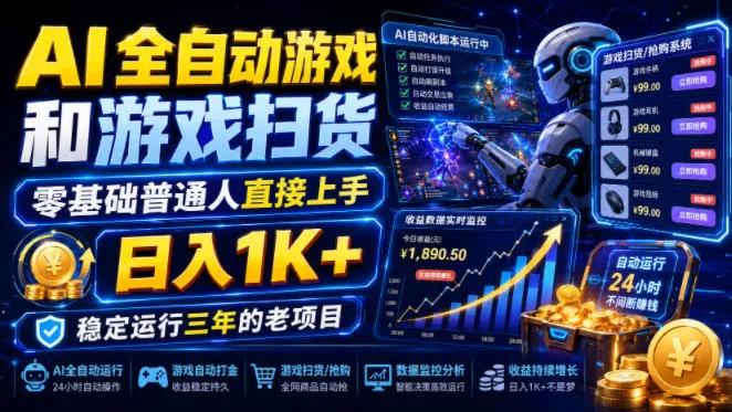 AI全自动游戏和游戏扫货，零基础普通人直接上手，日入1K+，稳定运行三年的老项目【揭秘】 - 来及网络