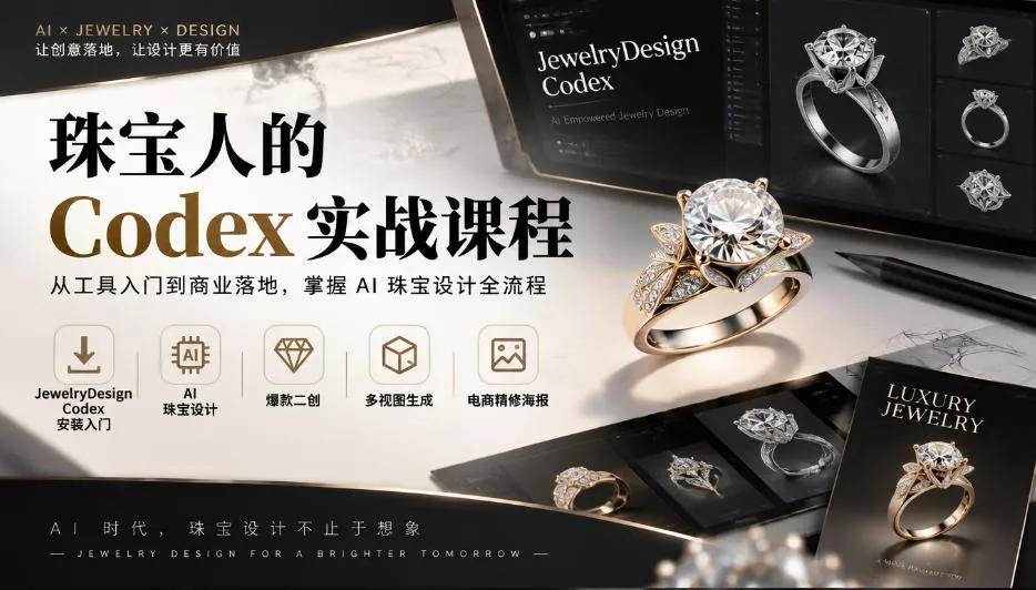 珠宝人的Codex实战课程｜JewelryDesign Codex安装入门、AI珠宝设计、爆款二创、多视图生成、电商精修海报全链路教学 - 来及网络