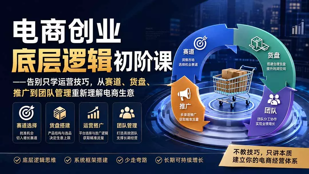 电商创业底层逻辑初阶课——告别只学运营技巧，从赛道、货盘、推广到团队管理重新理解电商生意 - 来及网络